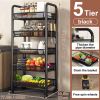 5 Tier Rolling Utility Cart with Wheels, Heavy Duty Metal Storage Organizer Trolley with Hooks and Removable Baskets
