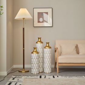 Set of 3 Gold and White Geometric Metal Vases, 31.5/27.17/22.83 Inch Tall Floor Vases for Home Decor