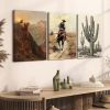 Western Cowboy Wall Art Set of 3, Vintage Southwestern Wall Decor Painting