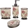 Home 4pc Larrisa Floral Bathroom Accessories Sets Modern Classic Flower Soap Dispenser, Tumbler