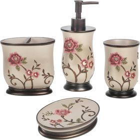 Home 4pc Larrisa Floral Bathroom Accessories Sets Modern Classic Flower Soap Dispenser, Tumbler