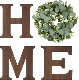 Farmhouse Wall Home Sign with Artificial Eucalyptus for O Rustic Wooden Hanging Letters Decorative Wall Art Decor for Living Room Kitchen Entryway Hou