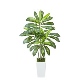 Artificial Dracaena Tree 5 ft, Fake Palm Tropical Plants with White Tall Planter, Faux Floor Silk Plant in Pot
