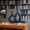 Navy Blue Ceramic Hollow Elliptical Vase Set of 2 - Boho Circle Vase with Hole, for Modern Navy Blue Table Decor