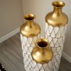 Set of 3 Gold and White Geometric Metal Vases, 31.5/27.17/22.83 Inch Tall Floor Vases for Home Decor