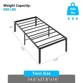 Black Twin Size Simple Basic Platform Metal Bed Frame - 14 Inch Bed Height (Option: Defaulttitle)