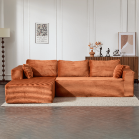 Compression Sectional Couch with Comfy Chaise, Boneless L Shape Sofa with Deep Seat (Color: BROWN)